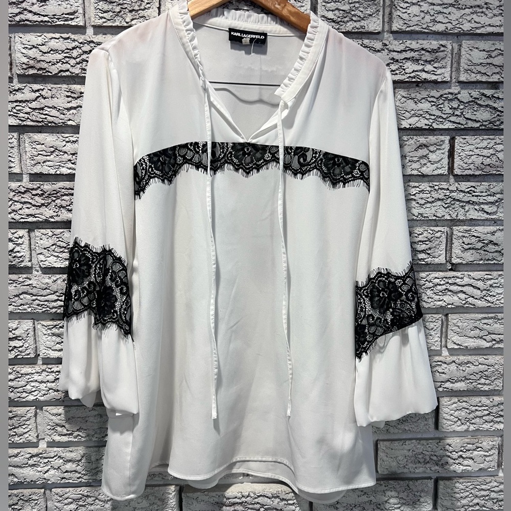 Karl Lagerfeld Bell Sleeve Pullover Tie neck